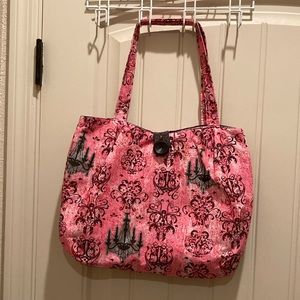 Pink Fabric with Black Chandelier Print Purse Shoulder Bag Tote Button Closure